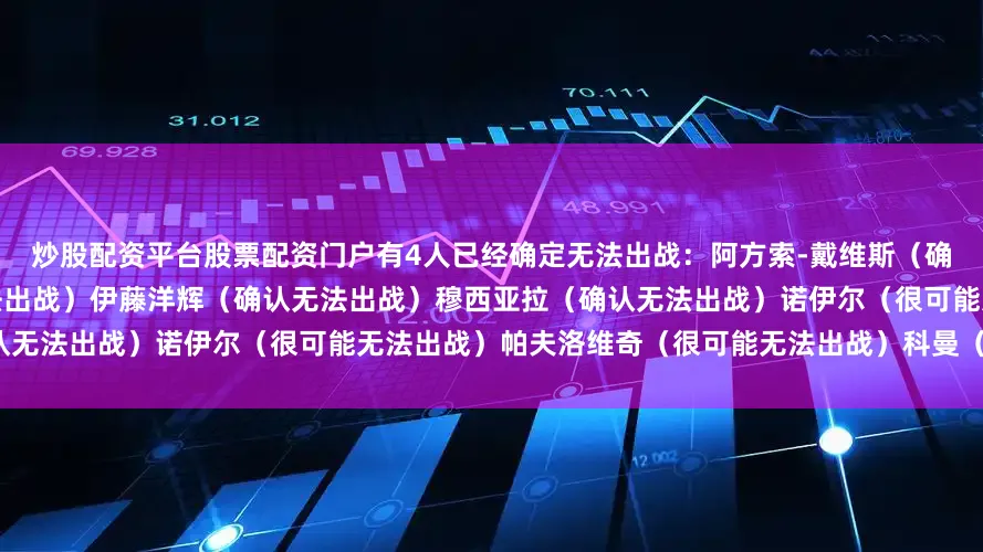 炒股配资平台股票配资门户有4人已经确定无法出战：阿方索-戴维斯（确认无法出战）于帕梅卡诺（确认无法出战）伊藤洋辉（确认无法出战）穆西亚拉（确认无法出战）诺伊尔（很可能无法出战）帕夫洛维奇（很可能无法出战）科曼（出战成疑）